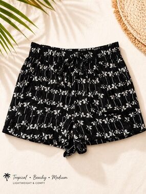 Joe B Palm Print Shorts Medium Black White Tropical